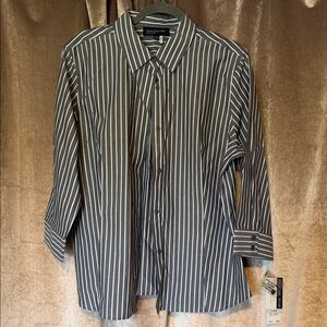 Jones New York Blue and White Striped Button Down Shirt Size XL